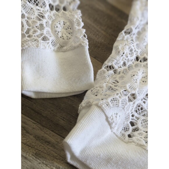 100% Cotton Boho Beachy Floral Eyelet White See Through Pullover Sz M - Picture 3 of 8